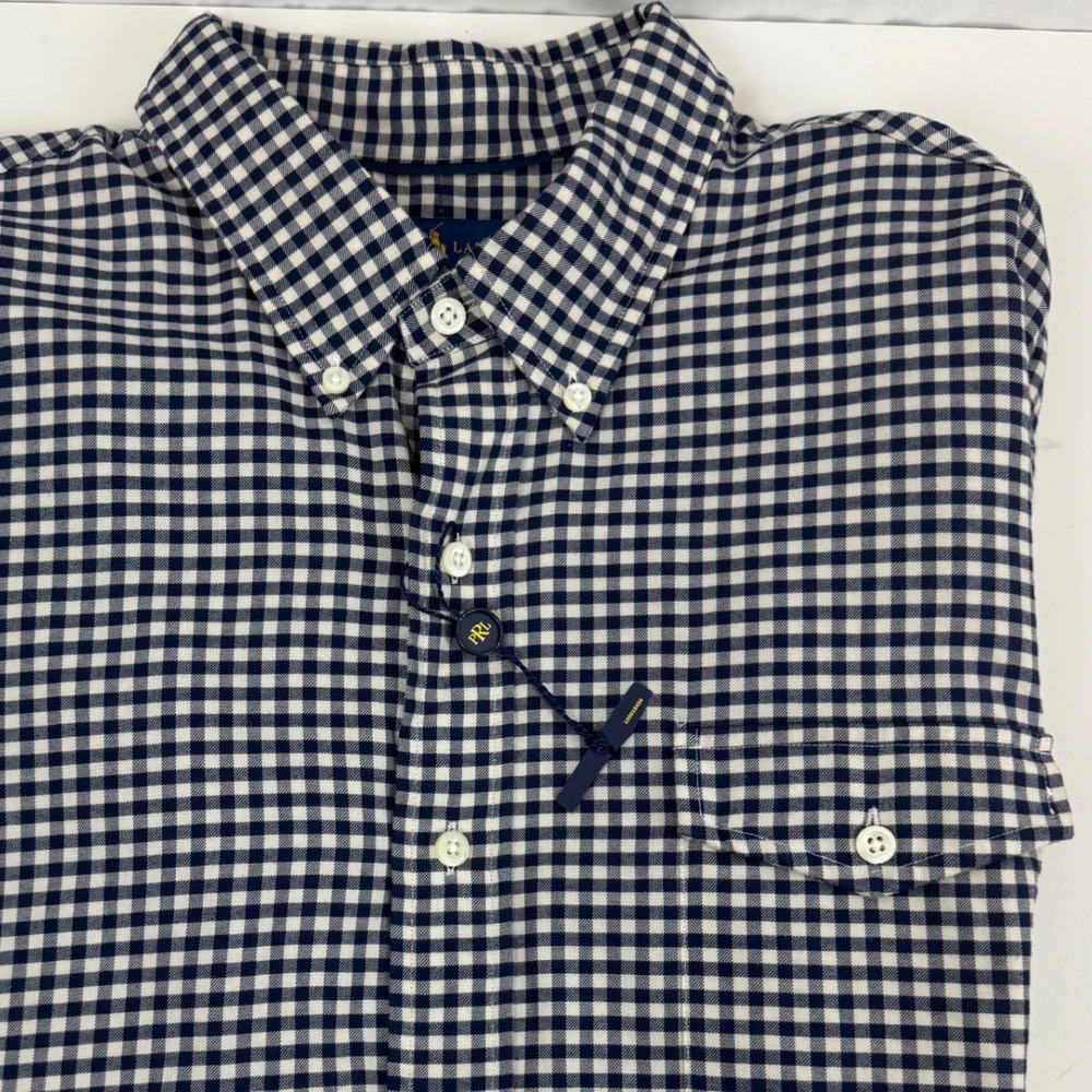 Ralph Lauren Navy White Gingham Button Down Shirt‎ Men's XXL 2XL NWOT